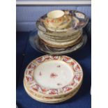 Group of English ceramics including 6 mid-19th century Derby dinner plates, New Hall cup and saucer,