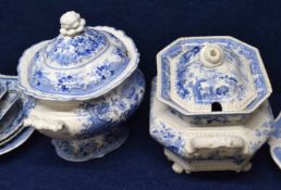 Two large mid-19th century tureens, one decorated with the Oriental flower garden, the cover with