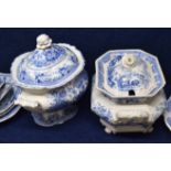 Two large mid-19th century tureens, one decorated with the Oriental flower garden, the cover with