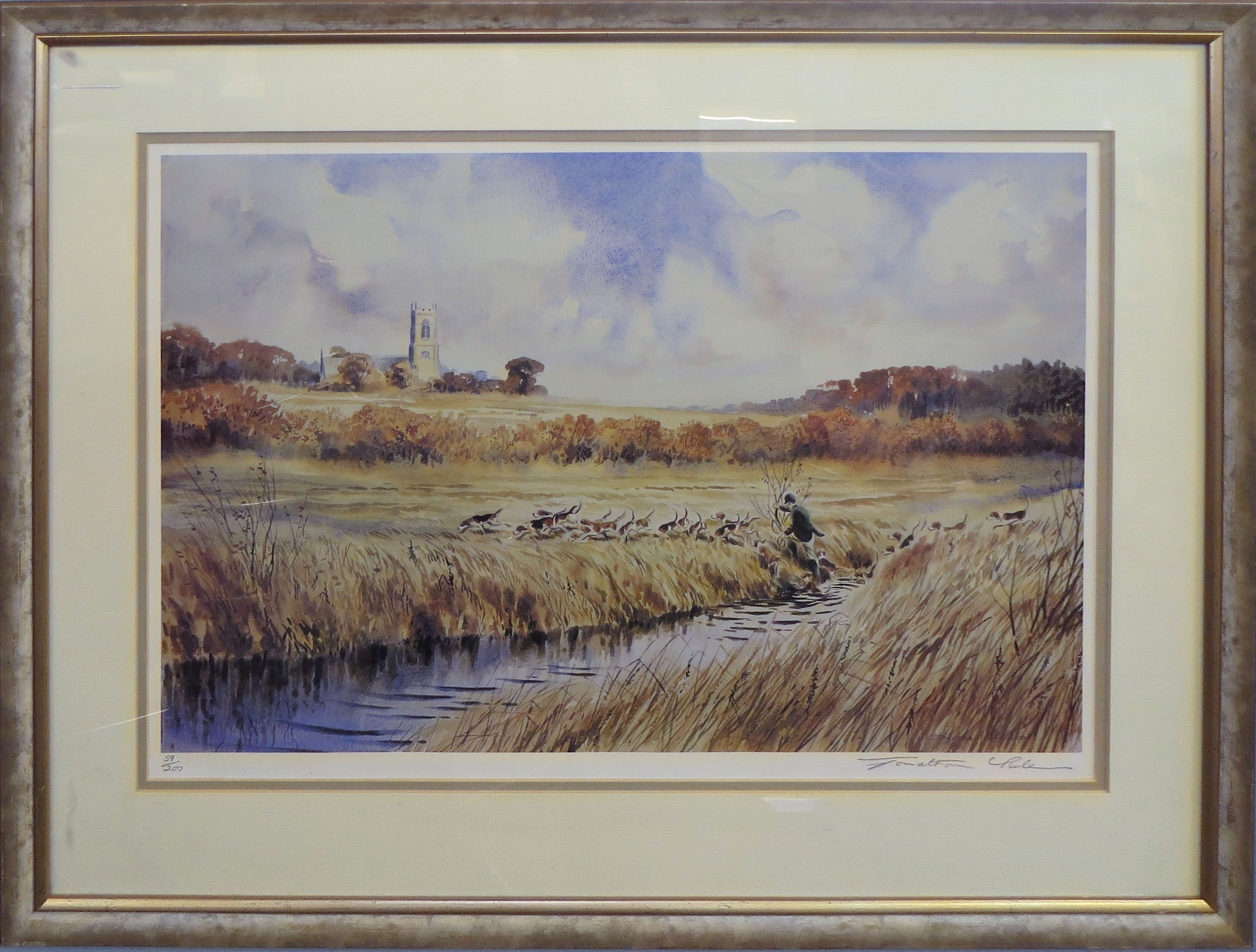 Jonathan Yule (20th century), Hunting scene, coloured print, signed and numbered 59/200 in pencil to