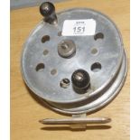 Vintage alloy fishing reel, 11cm diam