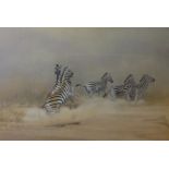 Paul B Dixon (born 1956), Zebras, pastel, signed and dated 96 lower right, 70 x 105cm