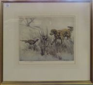 Henry Wilkinson (1921-2011), Pheasant and spaniel, coloured etching, signed and numbered 67/150 in