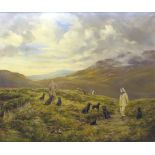 William E Barrington-Browne (1908-1985), Couple with labradors in Highland landscape, oil on canvas,