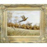 Mark Chester (contemporary), "Autumn Stubble I - Pheasants", acrylic on board, signed lower left, 19