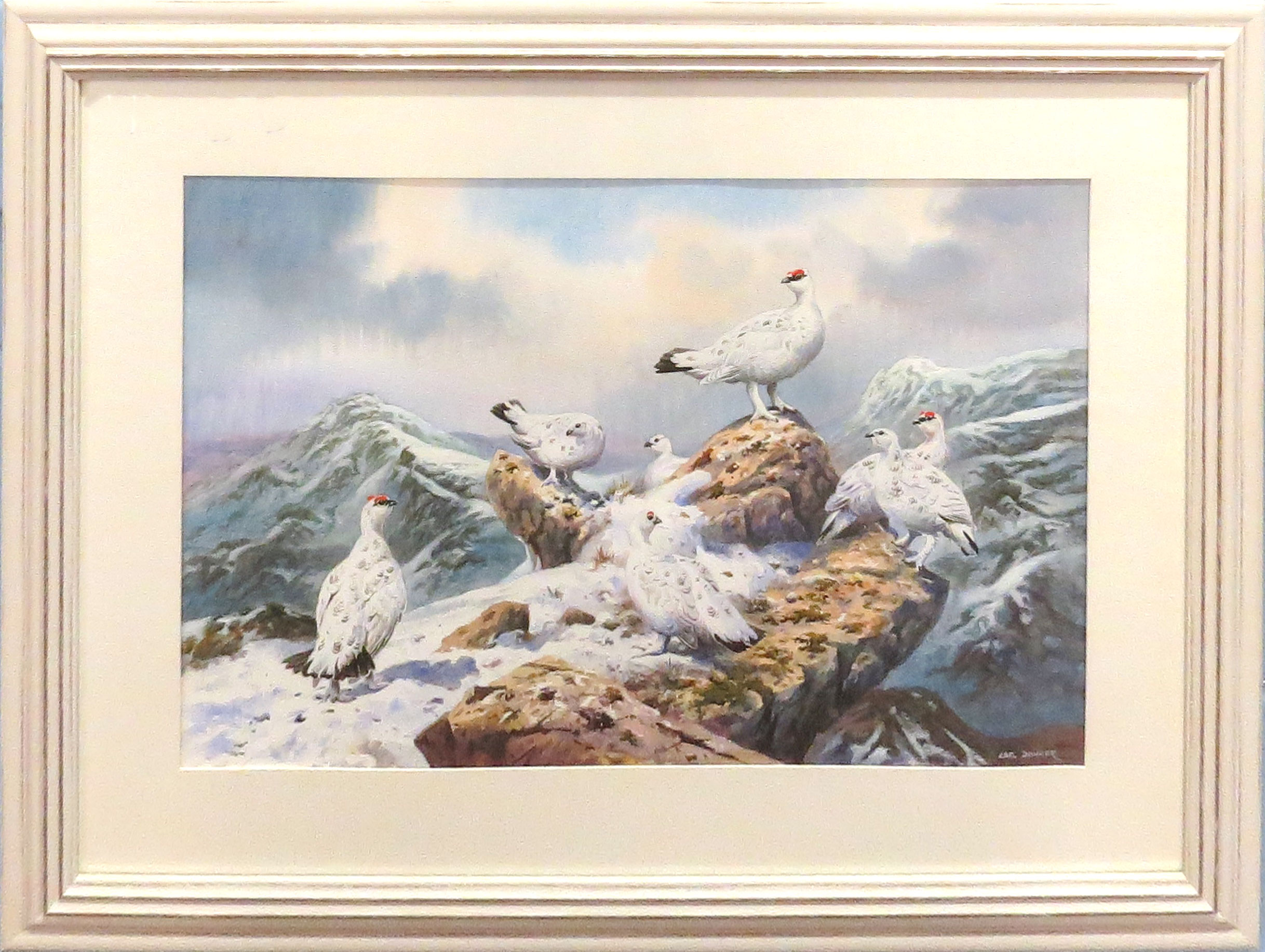 Carl Donner (born 1957) "Ptarmigan on the High Tops", watercolour, signed lower right, 37 x 56cm