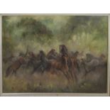 Shirley Carnt (contemporary), "Brumbie rounding up time" oil on canvas, signed lower left, 75 x