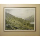 Vincent Balfour-Browne (1880-1963), Highland landscape with deer, coloured print, signed in pencil