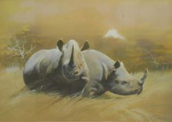 Clifford Charles Turner (1920-2018), Rhinoceros, watercolour and gouache, signed lower right, 34 x