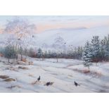 •AR Richard Robjent (Born 1937), "Winter in Glen Esk - Blackgame", watercolour, signed and dated