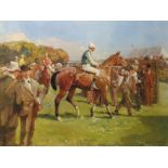 After Alfred J Munnings, "At Hethersett Races", modern coloured print, 46 x 60cm