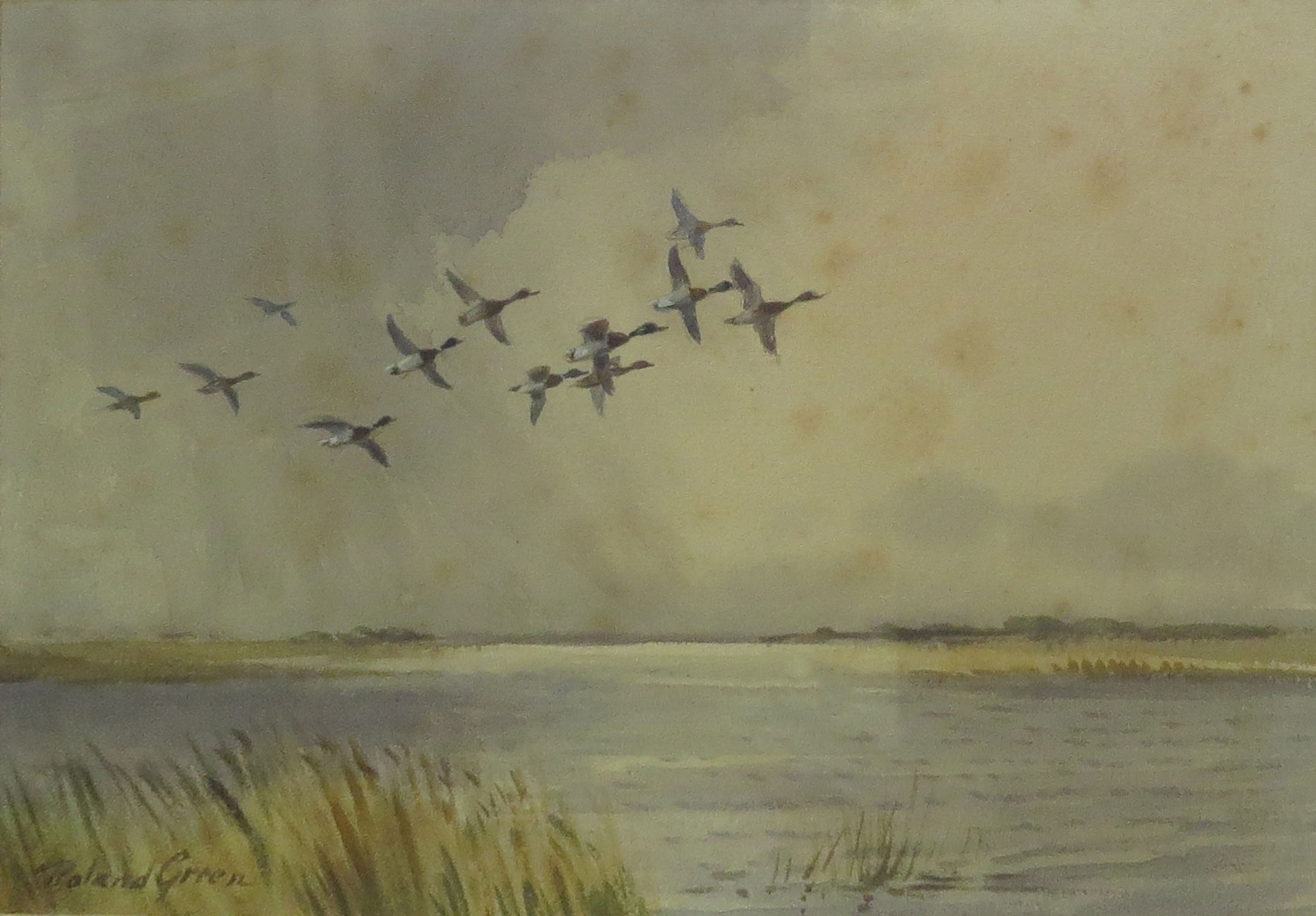 Roland Green (1896-1972), Ducks in Flight, pair of watercolours, both signed, 17 x 26cm - Image 2 of 2