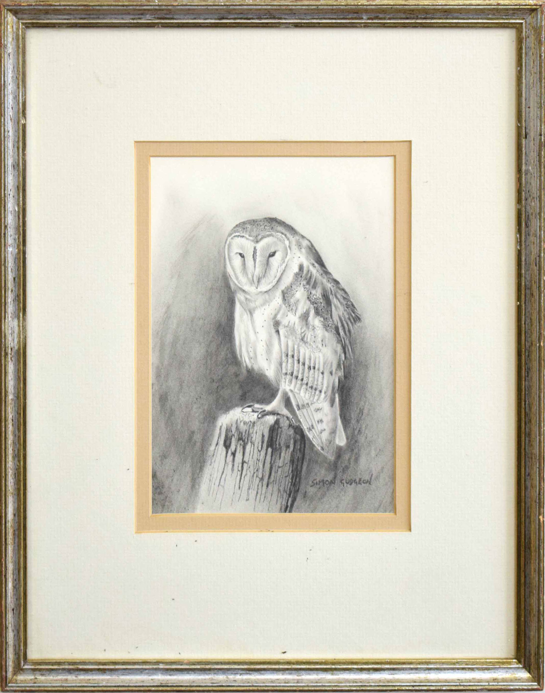 •AR Simon Gudgeon (Born 1958), Owl on a Stump, Pencil drawing, signed lower right, 22 x 16cms