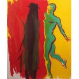 •AR Allen Jones (born 1937), Female figure, coloured lithograph, signed, dated 85 and inscribed "