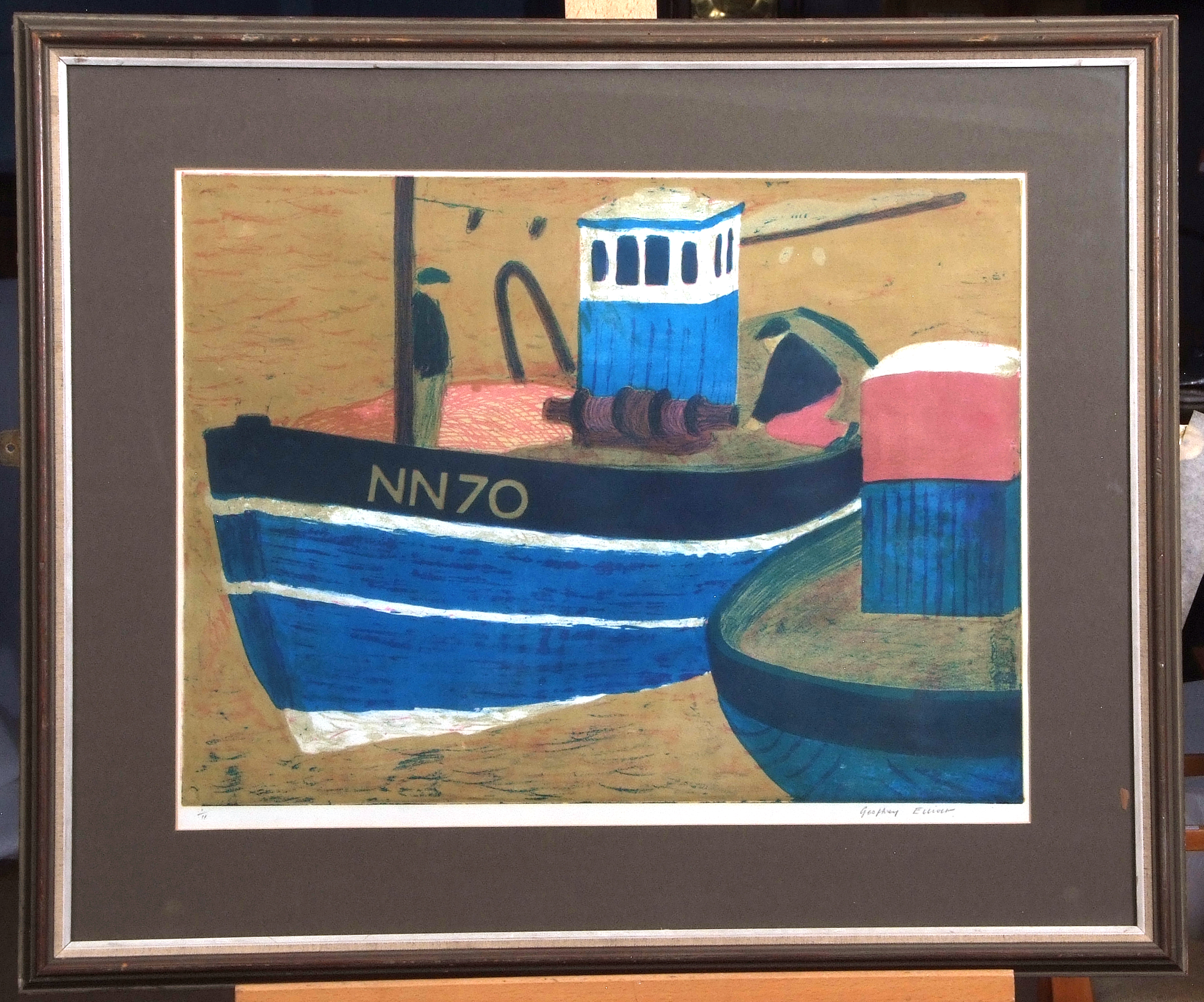 AR Geoffrey Elliott (born 1935), Fishing boat, coloured lithograph, signed and numbered 1/11 in - Image 2 of 2