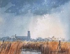 •AR Cavendish Morton, RI, ROI (1911-2015), "Blythburgh Church, Suffolk", pen, ink and watercolour,