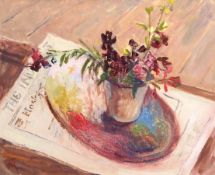 •AR Margaret Thomas (1916-2016), "Wallflower palette", oil on board, monogrammed lower left, 45 x