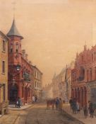 Thomas Smythe (1825-1907), Busy street scene, possibly Ipswich, watercolour, signed lower left, 40 x