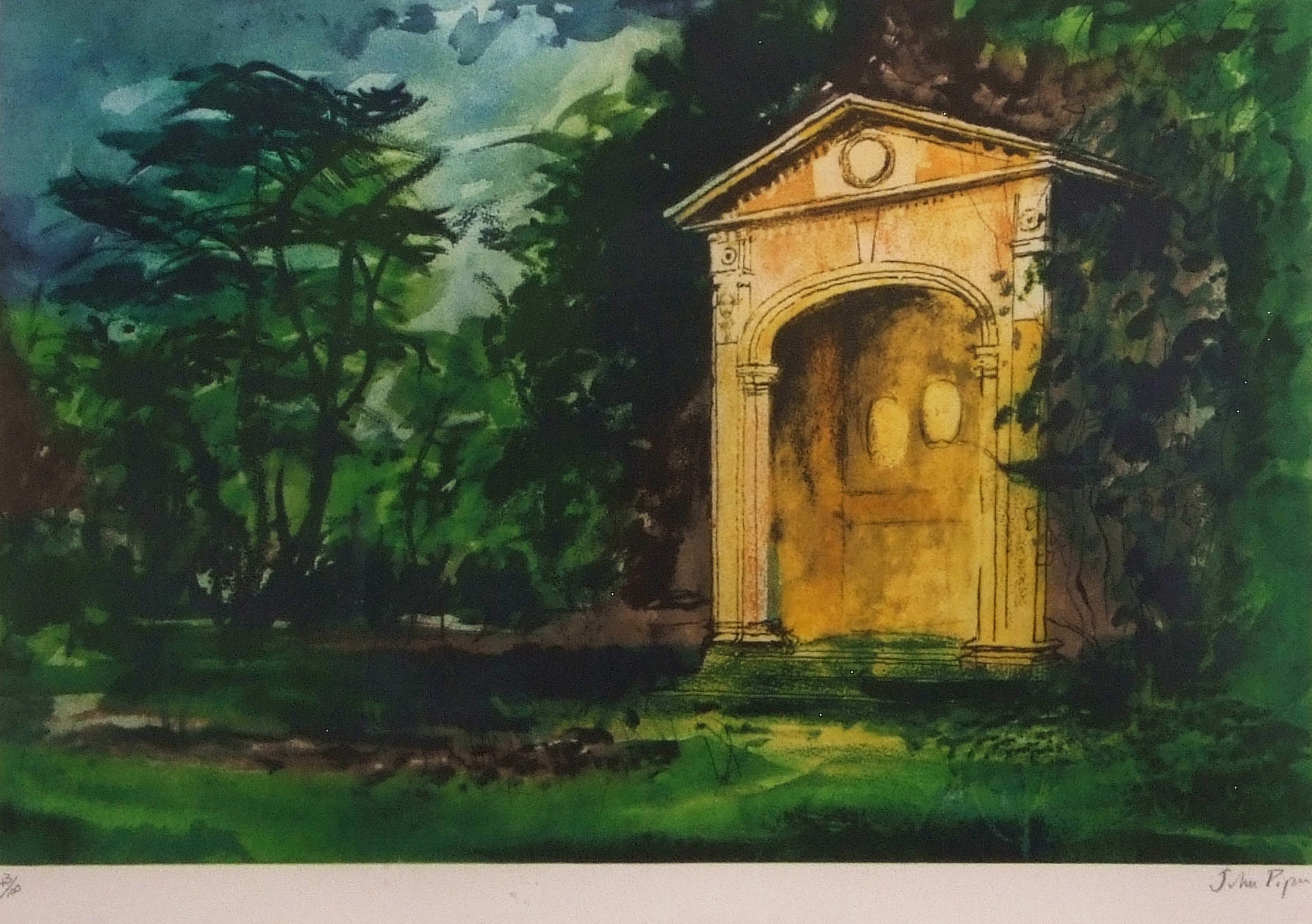 •AR John Piper, CH (1903-1992), "Temple at Stowe", lithograph, signed and numbered 43/100 in