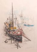 French School (20th century), Harbour scenes etc, group of three coloured prints, all signed and