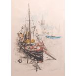 French School (20th century), Harbour scenes etc, group of three coloured prints, all signed and