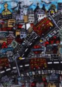 •AR Brian Whelan (born 1957), London scene, oil and tin foil on paper, signed and dated 2006 lower