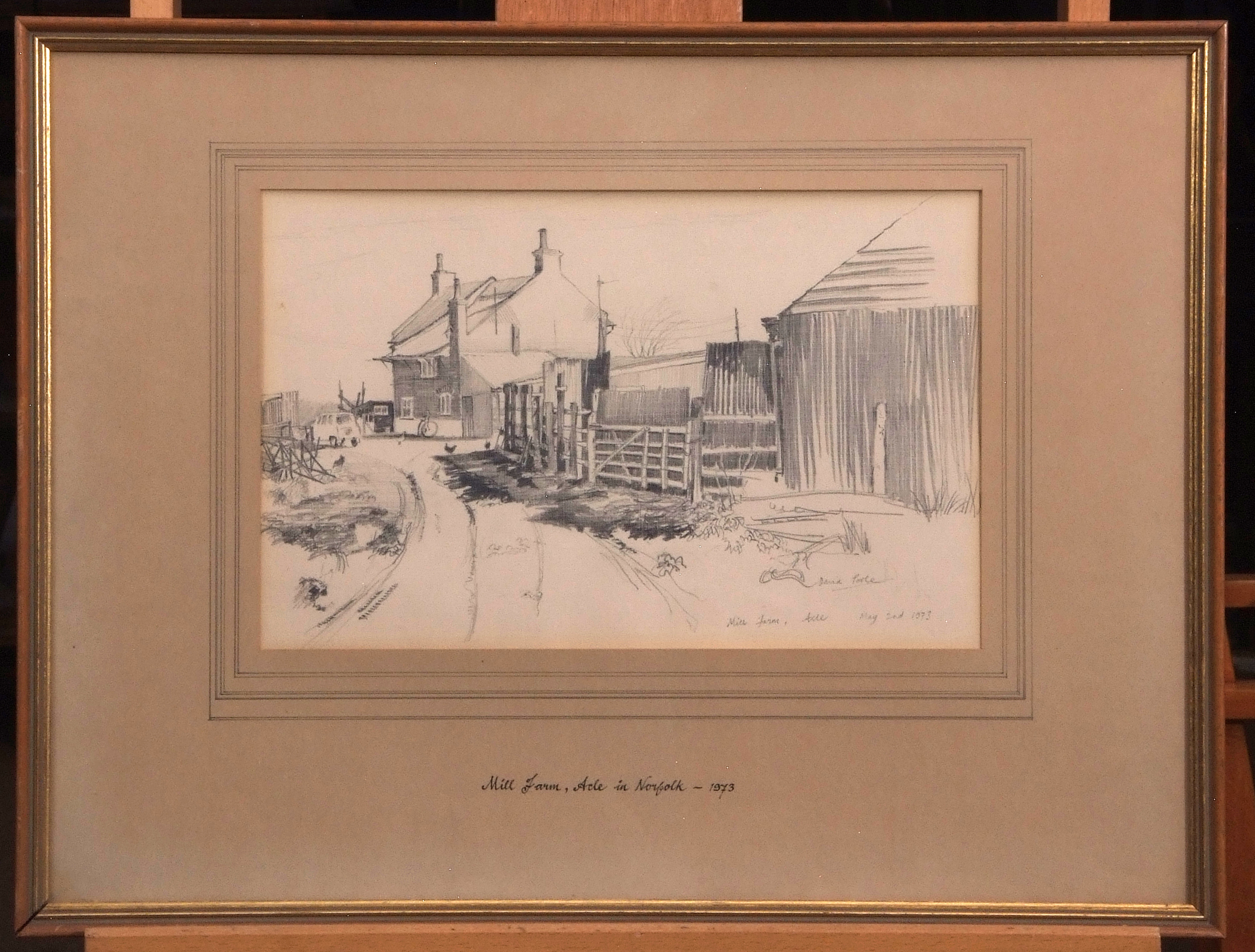 AR David Poole (1936-1995), "Mill Farm, Acle, May 2nd 1973", pencil drawing, signed and inscribed - Image 2 of 6