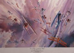 •AR Lynn Williams (20th century), "Seventy years of aerobatic flight", coloured print, signed in