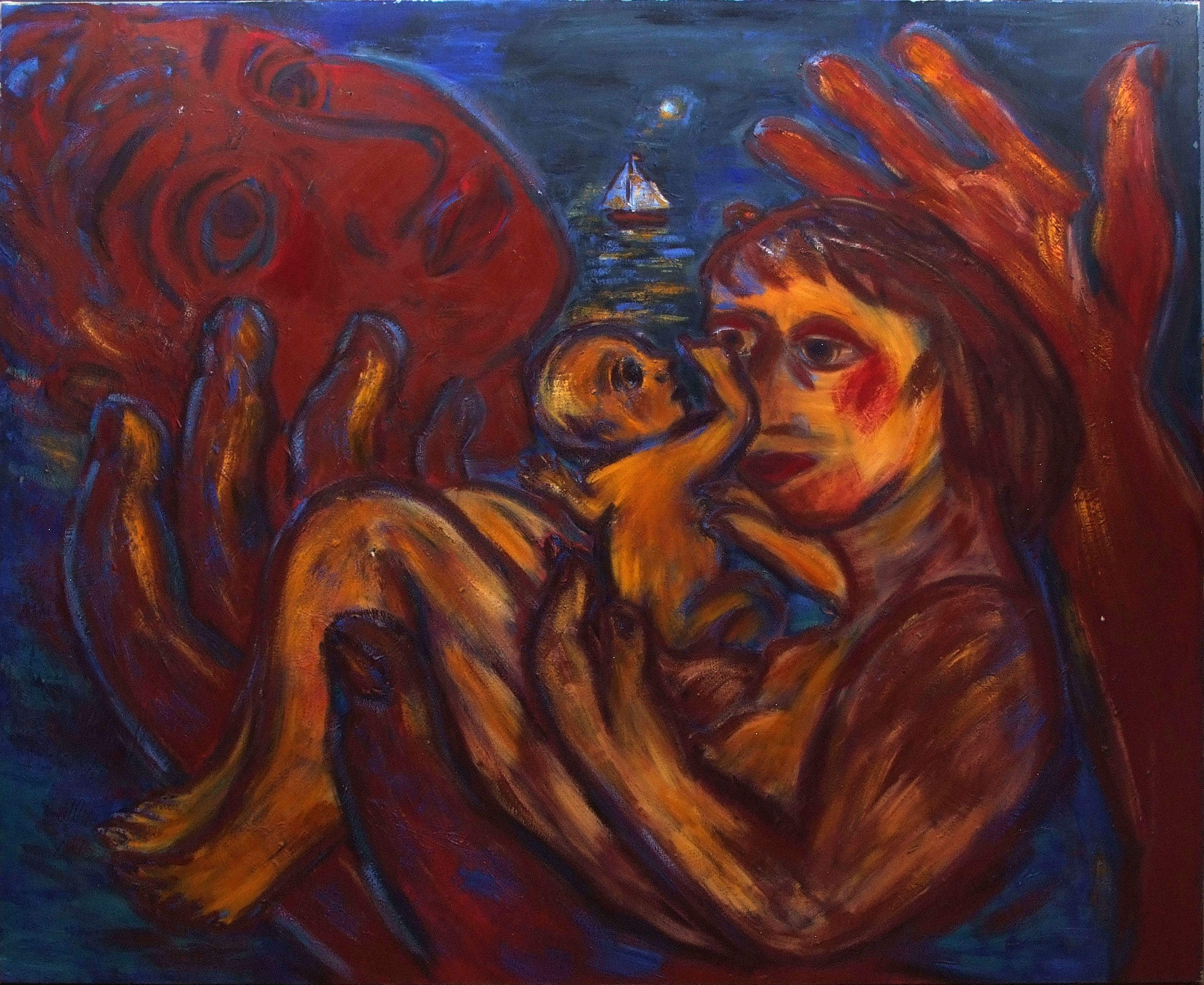 •AR Eileen Cooper (born 1953), "Family", oil on canvas, signed and dated 1985 verso, 166 x 197cm,