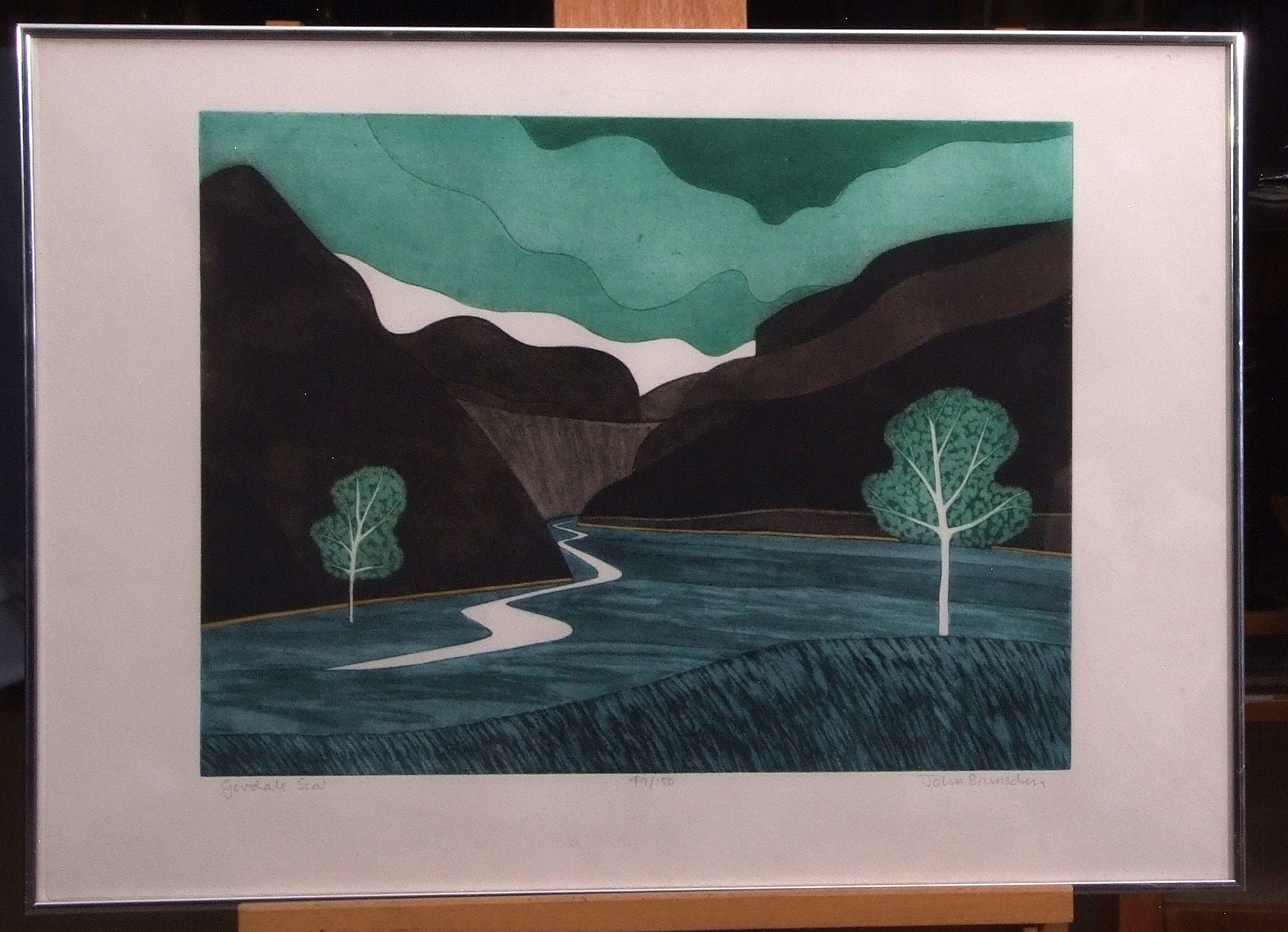 •AR John Brunsdon, ARCA, (1933-2014), "Gordale Scar", coloured etching and aquatint, signed, - Image 2 of 2