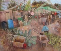 •AR Tessa Newcomb (born 1955), "Belonging to the allotment", oil on board, initialled and dated 03