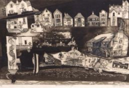 AR Glynn Thomas (born 1946), "Seafront Aldeburgh", etching and aquatint, signed, numbered 27/50