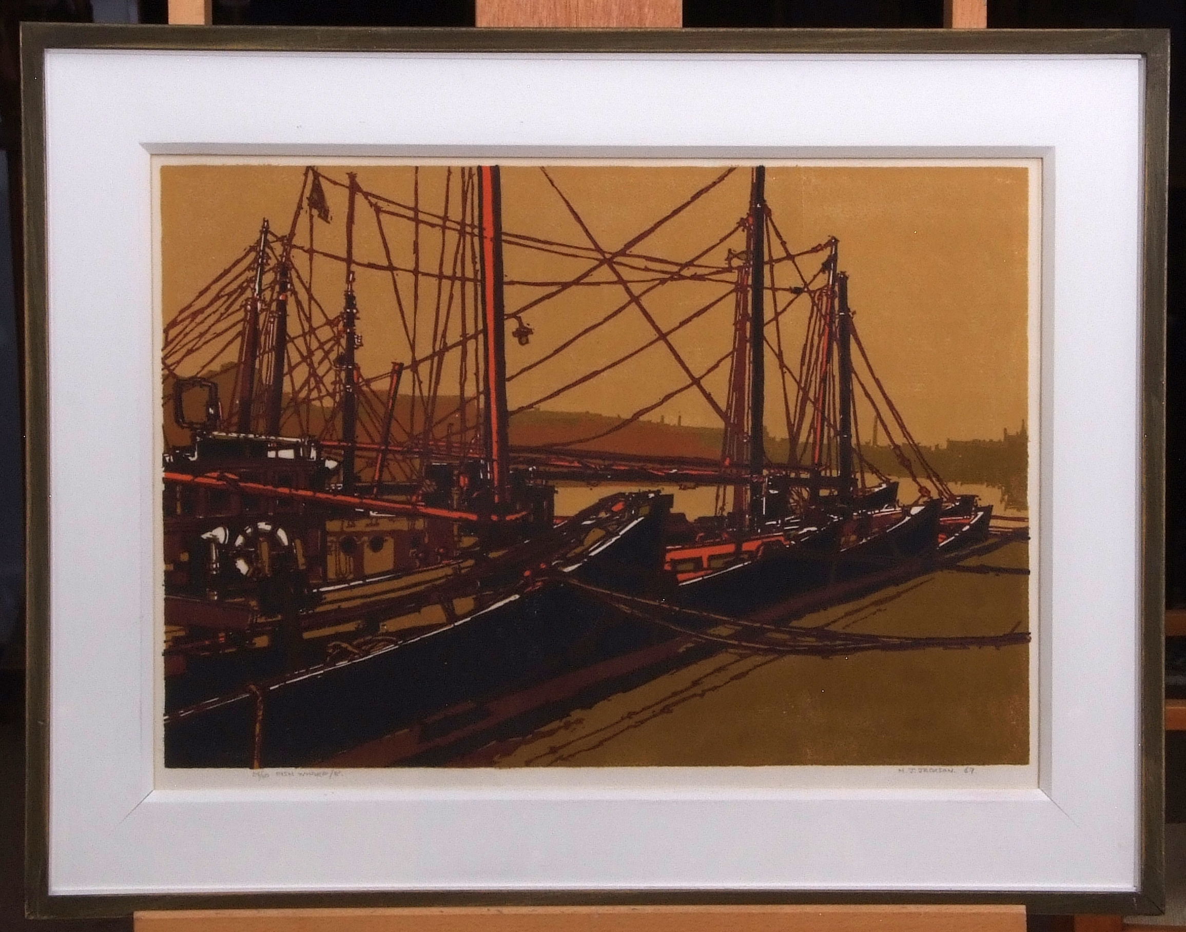 •AR H John Jackson, ARE (born 1938), "Fish Wharf/8", linocut, signed, dated 69, numbered 24/50 and - Image 2 of 2