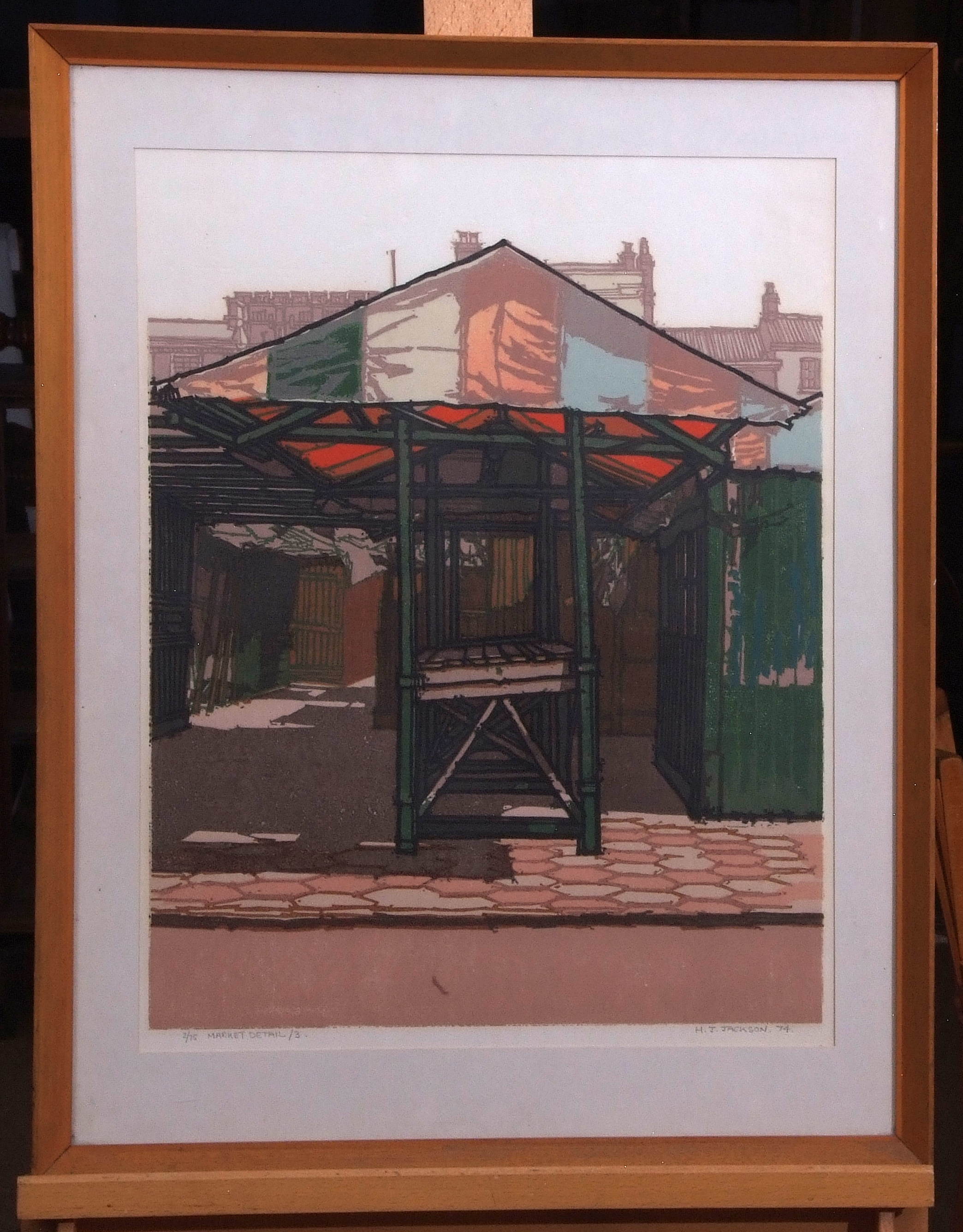 •AR H John Jackson, ARE (born 1938), "Market detail/III", linocut, signed, dated 74, numbered 2/75 - Image 2 of 2