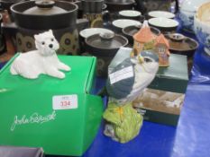 GROUP OF PORCELAIN INCLUDING A BESWICK DOG AND A ROYAL DOULTON MODEL OF A MERLIN MADE FOR WHYTE &