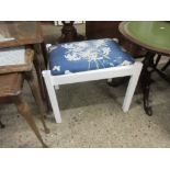 SMALL PAINTED UPHOLSTERED DRESSING TABLE STOOL APPROX 52CM