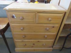 WAXED PINE CHEST OF TWO SHORT OVER THREE LONG DRAWERS, WIDTH APPROX 90CM