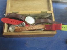 BOX CONTAINING VARIETY OF WRIST WATCHES AND SMALL QUANTITY OF POSTCARDS