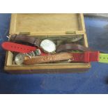 BOX CONTAINING VARIETY OF WRIST WATCHES AND SMALL QUANTITY OF POSTCARDS