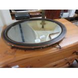 OVAL OVERMANTLE MIRROR IN CROSS BANDED WOODEN FRAME APPROX 59CM LONG