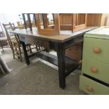 ARTS AND CRAFTS STYLE DINING TABLE WITH CUTLERY DRAWER BENEATH APPROX 128 X 88CM