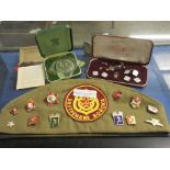 MILITARY BERET WITH VARIOUS BADGES