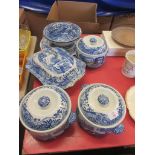 SELECTION OF EIGHT BLUE AND WHITE ITEMS INCLUDING GREENS JUGS, SEVEN PIECES OF COPELAND SPODE BLUE