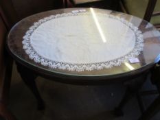 OVAL OCASSIONAL TABLE ON BALL AND CLAW FEET APPROX 76CM