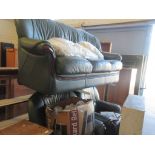 WOOD TRIMMED LEATHER THREE PIECE SUITE COMPRISING OF THREE SEATER SOFA DN TWO ARMCHAIRS, SOFA