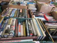 FIVE BOXES OF MIXED BOOKS INCLUDING MILITARY AND WAR HISTORY INTEREST