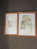 TWO FRAMED PRINTS OF A CHEETAH AND AN OCELOT, FRAME WIDTH APPROX 36CM