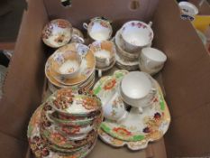 BOX CONTAINING A QUANTITY OF VARIOUS HAND DECORATED AND OTHER FLORAL HOUSEHOLD CHINA