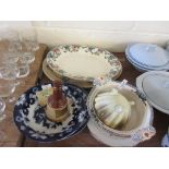 QUANTITY OF VARIOUS HOUSEHOLD CERAMICS INCLUDING WOODS BURSLEM TUREEN, ROYAL STAFFORDSHIRE PLATES,