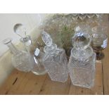 GROUP OF FOUR VARIOUS DECANTERS, TALLEST APPROX 31CM INC STOPPER